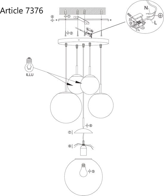 Steinhauer - lampe suspendue - Bollique LED - ambre - verre métal - Ø 60cm - E27 - 2730ME