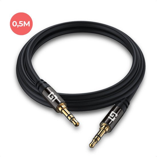 LifeGoods AUX Cable - Câble audio 0.5M - 3.5mm - Mâle à Mâle - Noir