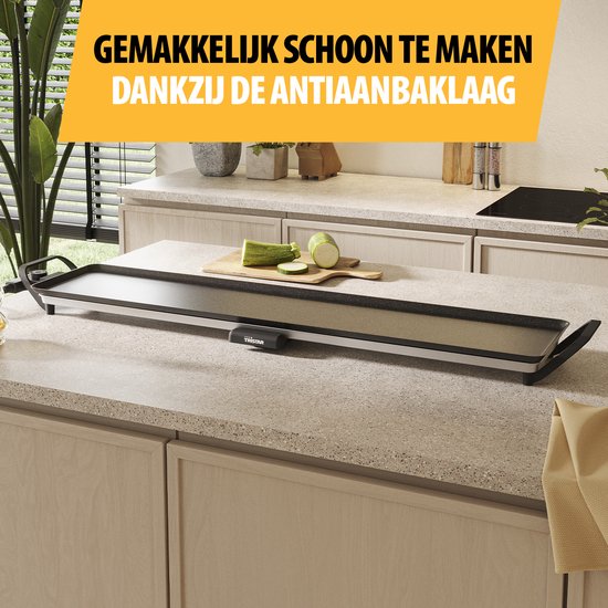 Tristar Grill Plate BP-2670- Gril de table XL : 100 x 23 cm - Pour l'intérieur et l'extérieur - Sans BPA - Gril gourmet pour la table - 10 à 12 personnes - Avec thermostat réglable - Revêtement antiadhésif - Noir