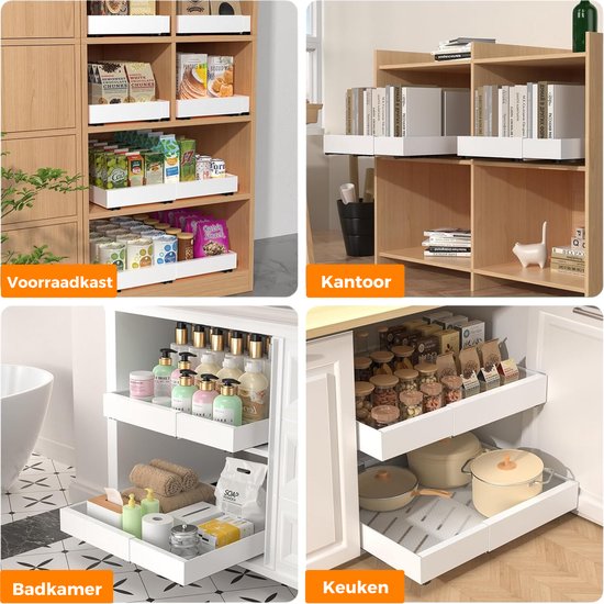 Posity Tiroir coulissant - Organisateur de meuble de cuisine - Organisateur de meuble/tiroir d'évier - tiroir intérieur de cuisine - Extensible et ajustable (32-52 cm) - Télescopique - Blanc