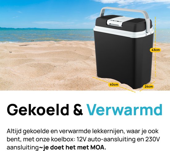 MOA Coolbox électrique 12v 230 volt - 22L - Frigobox - Réfrigérateur de camping - Voiture et camping - Refroidissement et chauffage - Noir