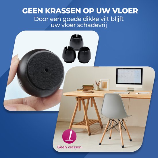 Roegaarden Protecteurs de pieds de chaise - Capuchons de pieds de chaise - 12-16mm - 24 pièces - Noir