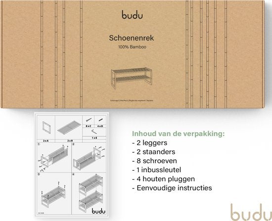 Budu Shoe Rack (2 levels) - Bamboo Shoe Rack - Wooden Shoe Cabinet - Shoe Rack wood