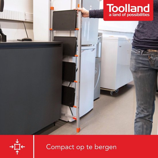 Escabeau Toolland Stepix, 4 marches, pliable, échelle de maison avec poignée haute, pieds antidérapants et marche antidérapante sur les deux marches, revêtement époxy, métal, capacité de charge jusqu'à 150 kg