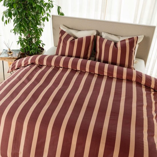 Kayori Dasshu Housse de couette Satin de coton - 200x200-220 + 2 taies d'oreiller - Double - Bourgogne