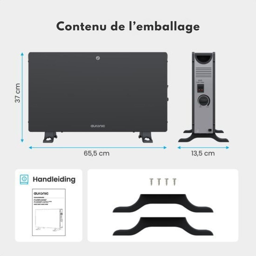 Convecteur Auronic - 2000W - Chauffage électrique - Chambre, salon ou maison - Noir