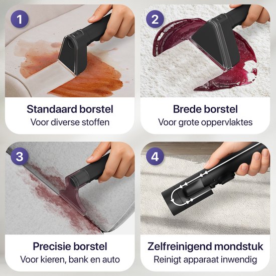 LUMAN Nettoyeur de tapis 4 en 1 - Fonction chauffante et autonettoyante - Nettoyeur de taches - Nettoyeur de sièges - Nettoyeur pour canapé, sol, voiture et tapis - 4 brosses - Produit nettoyant inclus - Cordon de 7 mètres