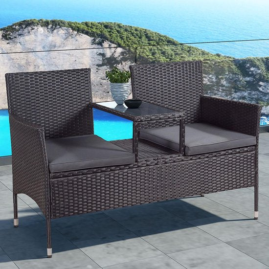 Banc de jardin Monaco - Polyrotan noir/gris