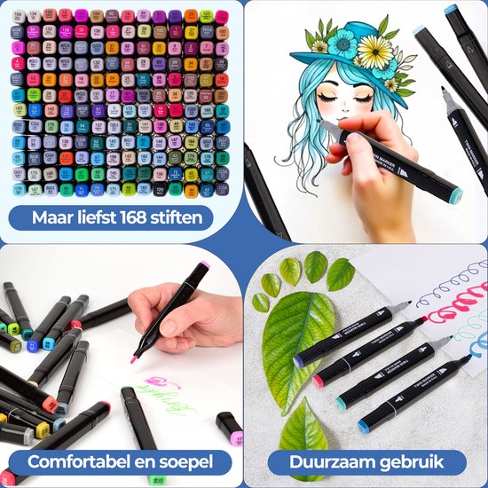 Roegaarden Twinmarkers 168 pcs - Marqueurs - Marqueurs à alcool - Stockage facile