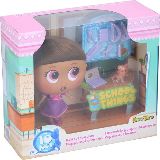 Eddy Toys Set de poupées - avec accessoires - 20x11x19cm - Thème de l'école