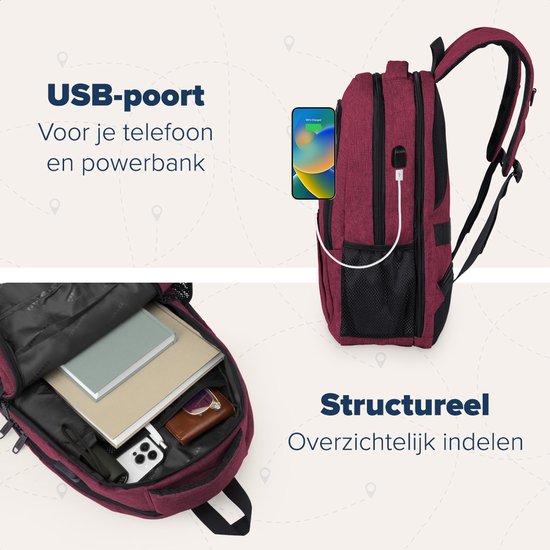 TRVLMORE Sac à dos à vie - Sac à dos avec compartiment pour ordinateur portable de 15,6 pouces - Cartable - Résistant aux éclaboussures - Hommes et femmes - Garçons et filles - 28L - Bourgogne