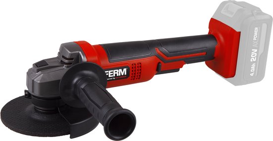 FERM - AX-POWER - AGM1126 - Batterie - Meuleuse d'angle - 125 mm - 20Volt - 8000t/min - Softgrip - Poignée latérale à deux endroits - Capuchon de protection réglable - Interrupteur de sécurité - Sans batterie et sans chargeur - Convient à la plate-forme d
