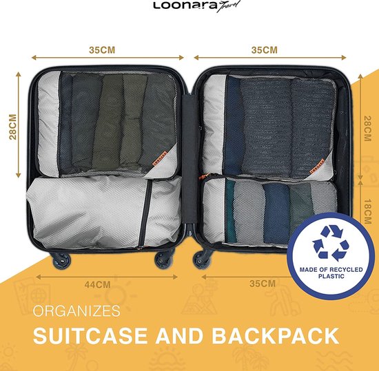 Cubes de compression pour valise et sac à dos avec sac de rangement, gris