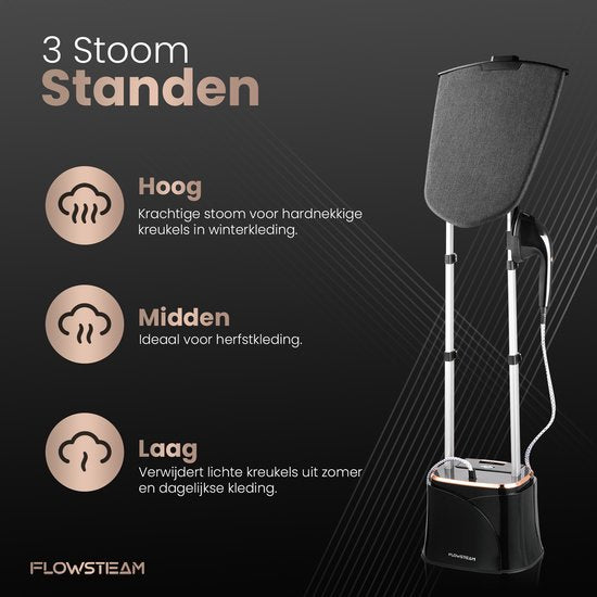 FLOWSTEAM® PRO Défroisseur à linge - Défroisseur à main - Nettoyeur vapeur - Défroisseur à linge - 150 minutes de vapeur - Cordon de 2,5 m - Noir
