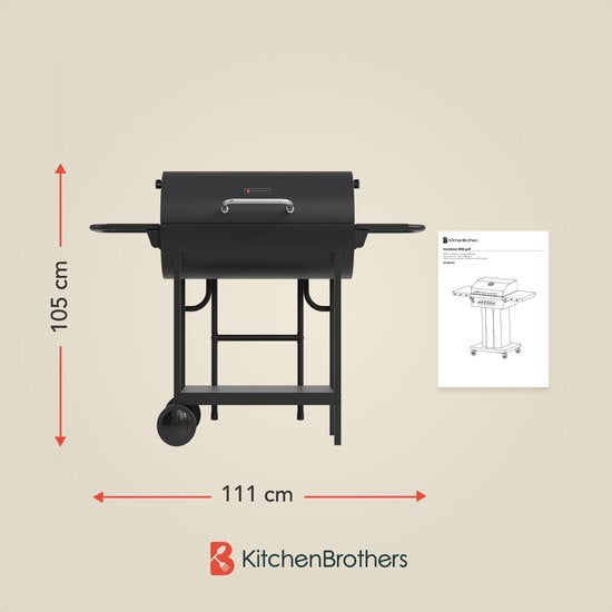 KitchenBrothers 2-in-1 Charcoal BBQ XL - Events réglables - Double BBQ - Tables d'appoint - Grill grill BBQ - Noir
