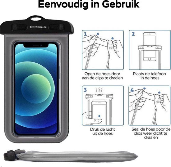 Travelhawk Waterproof Phone Cases - Drybag Set of 2 - Underwater Case - Waterproof phone pouch - Convient à tous les Smartphones - Egalement pour passeport et cartes de débit - Transparent - Eau - Vacances - Natation - Téléphone - Waterproof