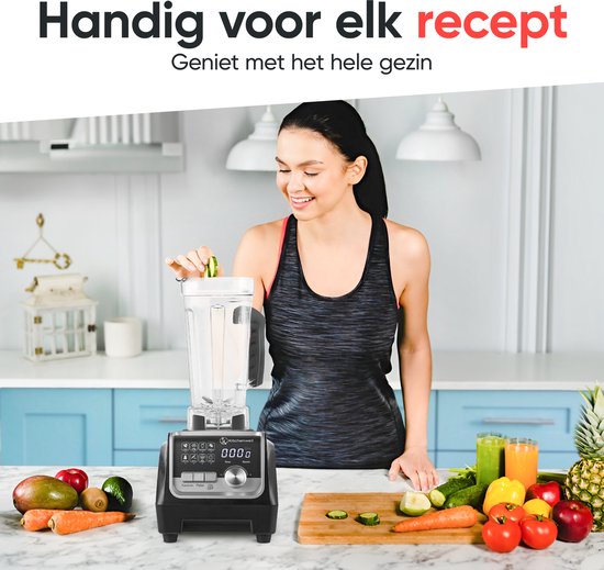 Kitchenwell Power Blender - 2000W - 2L - Smoothie Maker - Ice Crusher - 9 Stands - inox/noir