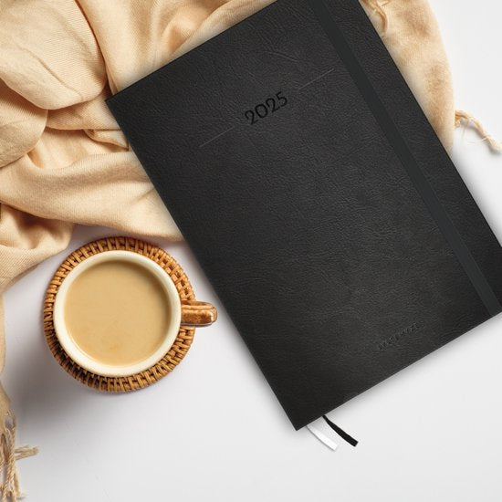 Systemyze Agenda 2025 Adultes - Calendrier hebdomadaire - Planificateur - Horaire inclus - Format A4 - Noir