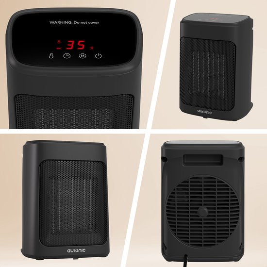 Auronic Fan Heater Digital - Chauffage céramique - Portable - 2000W - Noir