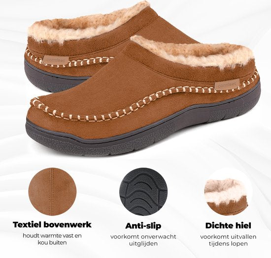 Chaussons Homme - Chaussons - Mocassins - Marron - Antidérapant - Taille 44/45 - Comfeet