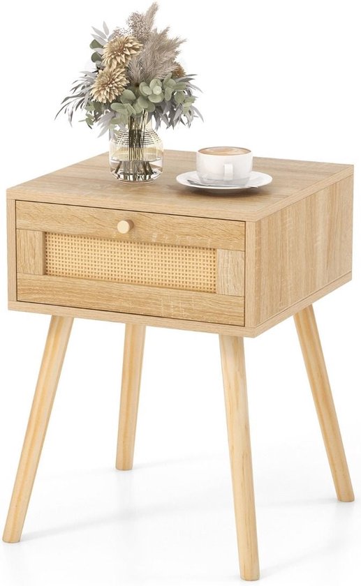Coast Table de chevet - Rotin - Chêne - 40 x 40 x 55 cm