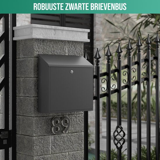 Boîte aux lettres Avalo en acier inoxydable noir - Boîte aux lettres murale - avec matériel de montage et 2 clés