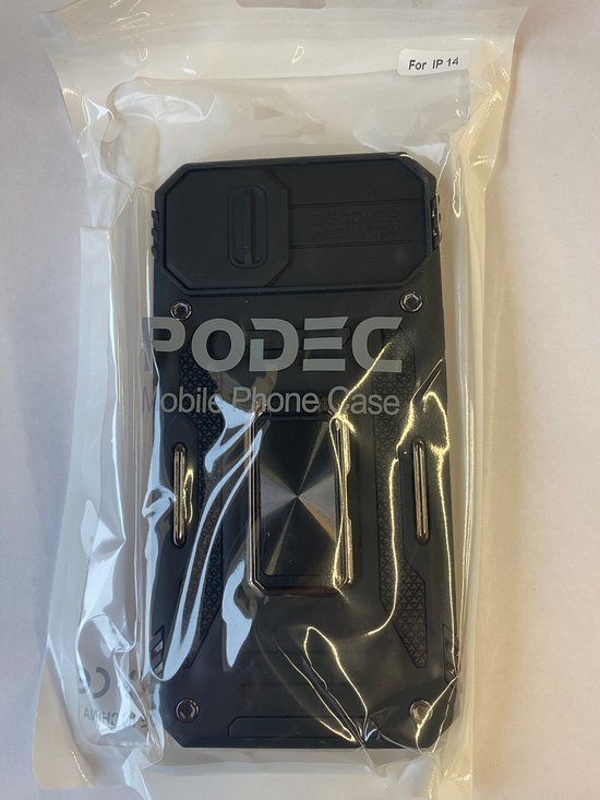 Podec Case suitable for iPhone 14 Black Phone Case - Anti-Shock Case Cover Hybrid Armor Case with Kickstand Ring with Screen Protector