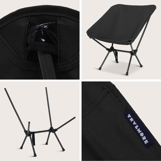 TRVLMORE Chaise de camping - pliable - capacité de charge 100KG - sac de transport inclus - chaise pliante - chaise de pêche - chaise de camping - chaise pliante - noir