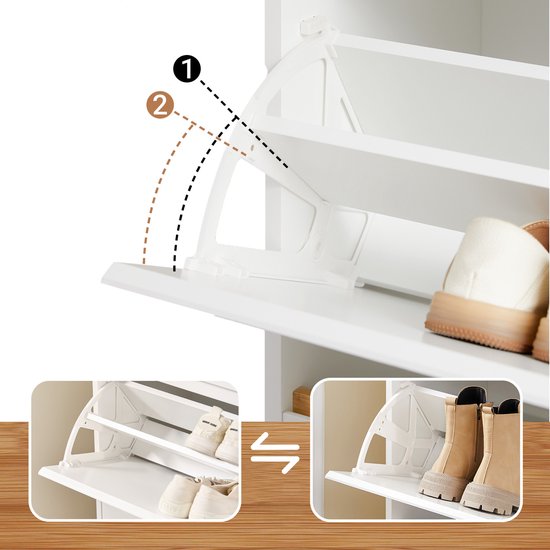 SoBuy FSR189-WN Meuble à chaussures - Bois composite blanc avec 3 abattants et porte
