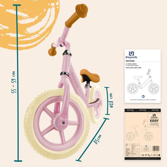 LifeGoods Vélo d'équilibre - 2-5 ans - Garçons et filles - Vélo d'équilibre - Rose