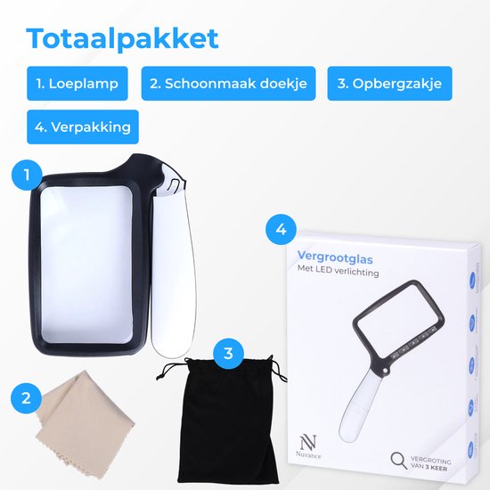 Nuvance - Loupe avec éclairage - Miroir grossissant - Lampe loupe avec éclairage LED - Loupe de lecture pour adultes et personnes âgées