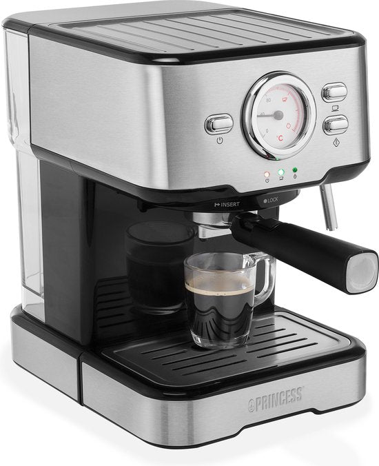 Cafetière - Princess 249412 Machines à expresso pour café moulu - Avec mousseur à lait pour cappucino et latte macchiato - 2 tasses - Association de consommateurs Best Buy