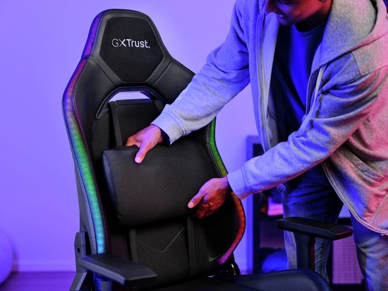 Trust GXT 719 Ruya RGB - Chaise de jeu avec éclairage RGB - Chaise de jeu réglable - Ergonomique - Chaise de bureau - Chaise de jeu - Noir