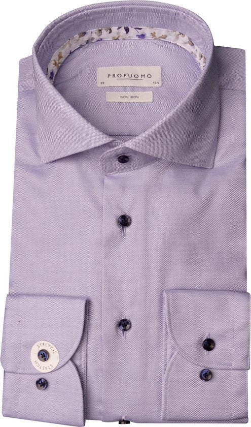 Profuomo - Chemise cintrée - Taille 40 et col découpé - Double poignets et tissage raffiné - Pour les occasions formelles et le travail - Coton bleu