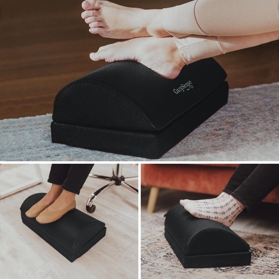 CozySense® Footrest Desk - Tabouret ergonomique - Convient à la maison ou au bureau - Coussin pour les pieds - 2 hauteurs réglables - Antidérapant - Housse avec fonction de massage - Lavable - Noir