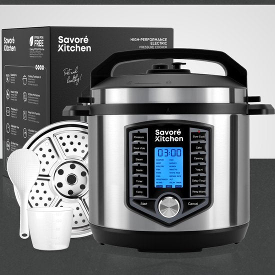 Savoré Kitchen Autocuiseur - 6L - Sans PFAS - Autocuiseur, rice cooker, slow cooker, steamer & sous-vide en un - Multicooker
