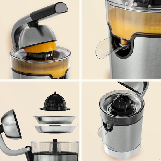KitchenBrothers Presse-agrumes - Compact - Avec bec et levier de pression - 0.35L - acier inoxydable