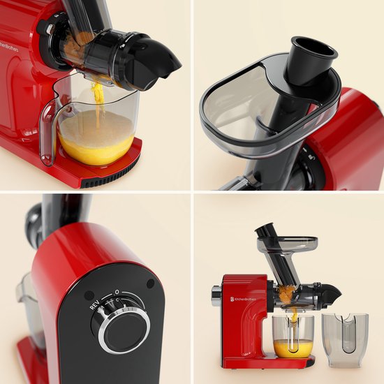 KitchenBrothers Slowjuicer - Compact - Presse-agrumes - Presse-légumes et fruits - 45 mm - 500 ml - Rouge