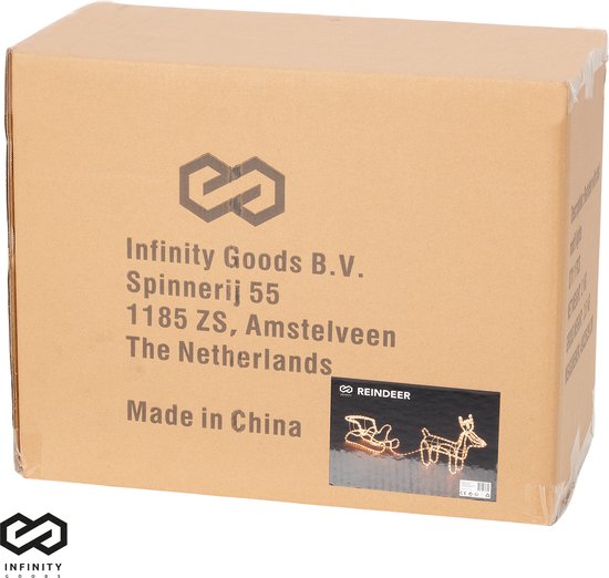 Infinity Goods Renne avec traîneau - Lumières de Noël - Figure LED d'intérieur et d'extérieur - Décorations de Noël - Guirlande lumineuse 3D - Noël - Blanc chaud