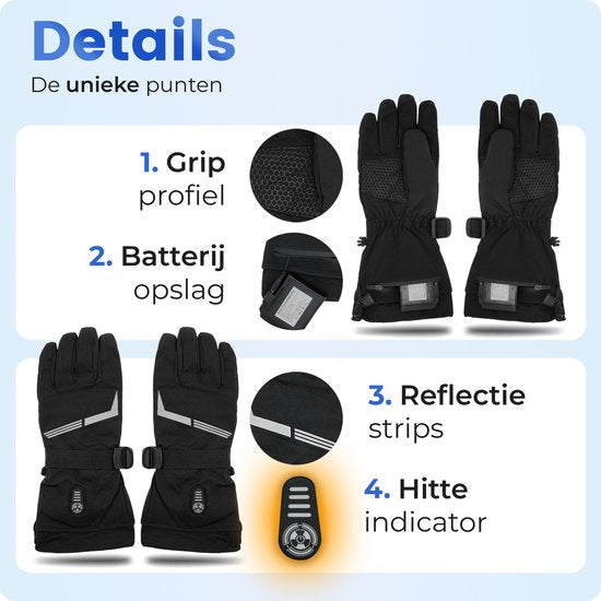 Qualitá® Heated Gloves - Gants chauffants - Résistants à l'eau - Gants électriques Taille M - Avec compatibilité écran tactile - Sports d'hiver - Rechargeable -