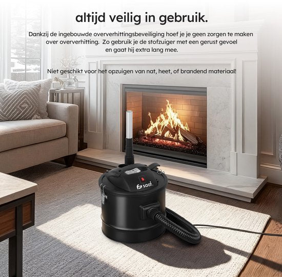 Aspirateur à cendres - Puissance 800W - Aspirateur à cendres - avec système de filtre HEPA - Tube en aluminium - Aspirateur à cendres pour poêle à pellets - 15L - Noir - de Saaf