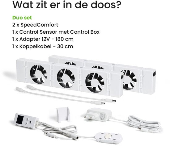Ventilateur de radiateur SpeedComfort avec capteur de contrôle - Duo Set (2x) - Chauffage plus rapide - Jusqu'à 22% d'économies d'énergie - Convient à la pompe à chaleur - Vitesses multiples - Simple à installer - Silencieux