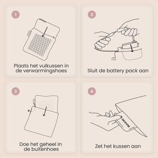 Auronic Heat Pillow - Tricoté - 45x60 - Sans fil - Rechargeable - Oreiller électrique - Infrarouge - Rose poudré