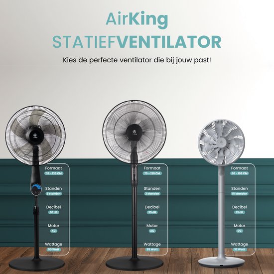AirKing Ventilateur sur trépied 3-en-1 avec télécommande - Ventilateur vertical économe en énergie avec 3 réglages de vitesse - Ventilateur de refroidissement avec minuterie et mode nuit pour un refroidissement optimal - Noir