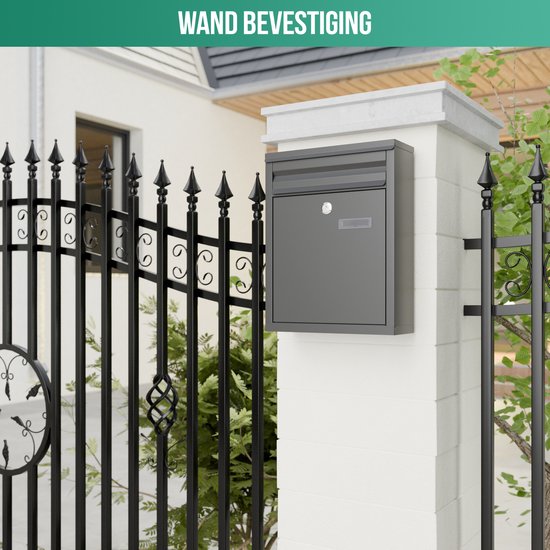 Boîte aux lettres Avalo en acier inoxydable noir - Boîte aux lettres murale - avec matériel de montage et 2 clés