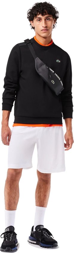 Lacoste - Sweatshirt avec empiècements en maille - Taille L - Col rond et design sportif - Pour hommes - Coton et polyester noir
