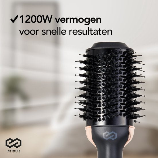 Infinity Goods 4-in-1 Hairdryer Brush - Ceramic Magic Brush - Dry/Style/Crull/Volume - Short And Long Hair - 1200W - Black/Gold