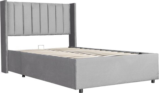 Lit capitonné Savona - 200 x 140 cm - Gris clair - Tiroir de lit inclus