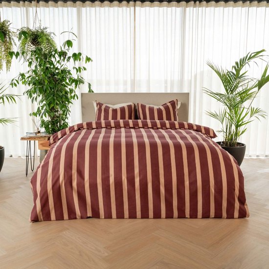 Kayori Dasshu Housse de couette Satin de coton - 260x200-220 +2 taies d'oreiller - Lits-jumeaux - Bourgogne