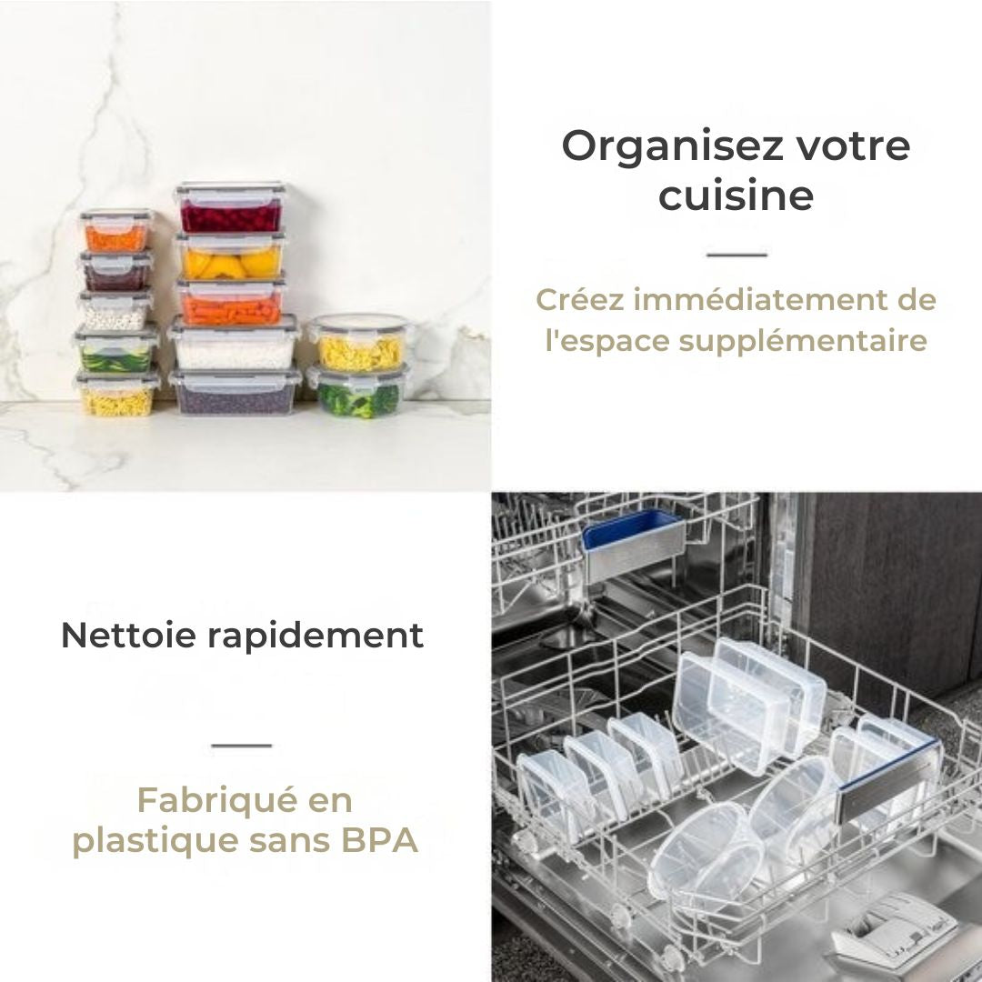 Set de 16 boîtes de conservation - Stosh® – 5 tailles – Hermétiques & étanches - Compatible congélateur, micro-ondes et lave-vaisselle - Plastique sans BPA